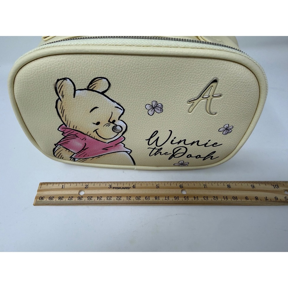 Disney Winnie the Pooh "Initial A" Cosmetic Bag Cream Faux Leather Travel Pouch - Picture 5 of 6